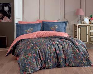 Lenjerie de pat din bumbac satinat pentru pat dublu cu cearșaf Hobby Estela, 200 x 220 cm, albastru închis