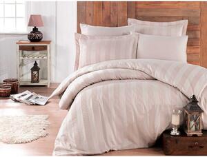 Lenjerie de pat din bumbac satinat pentru pat dublu cu cearșaf Hobby Wafel, 200 x 220 cm, bej