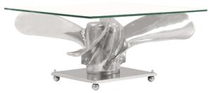 Masă cafea, argintiu, 60x60x30 cm, aluminiu + sticlă securizată