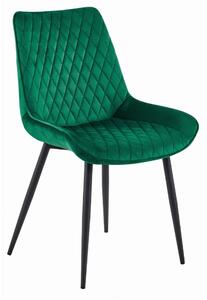 OFERTA Scaun din catifea verde inchis VERDO cu picioare negre Calitatea a II-a