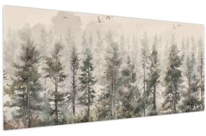 Tablou - Pădurea de pini I., aquarel (120x50 cm)