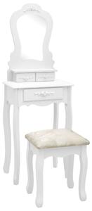 Set masă de toaletă cu taburet alb 50x59x136 cm lemn paulownia