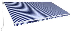 Copertină retractabilă manual, albastru și alb, 600 x 300 cm