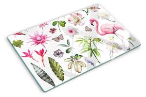 Tocător din sticlă Colecție de flori și păsări tropicale