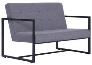 Canapea cu 2 locuri și brațe gri deschis oțel & material textil