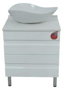 Mobilier de baie cu doua sertare, blat din compozit alb cu sclipici 60 cm si bol ROCA 54 cm