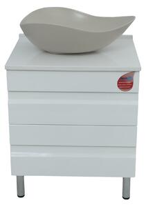 Mobilier de baie cu doua sertare, blat din compozit alb cu sclipici 60 cm si bol bej ROCA 54 cm