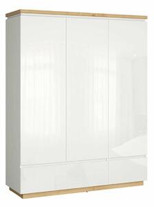 Dulap Lordune 114, Alb lucios, Alb, Stejar, 206x163x53cm, 91.4 kg, Uși dulap: Cu balamale, Numărul de rafturi: 3, Numărul de rafturi: 3