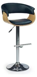 Scaun bar H45, negru/stejar deschis/crom, piele ecologica/placaj indoi