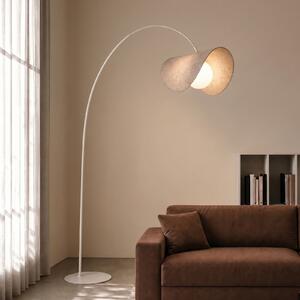 Lucande Lampa arc LED Sansibar, bej, 180 cm, dimabil, reglabil, Bej, Camera de zi / sufragerie, Țesătură / Textil, Design