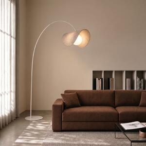 Lucande Lampa arc LED Sansibar, bej, 180 cm, dimabil, reglabil, Bej, Camera de zi / sufragerie, Țesătură / Textil, Design