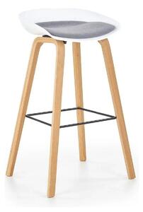 Scaun bar H86, gri/alb/stejar sonoma, stofa/plastic/lemn, 43x42x81 cm
