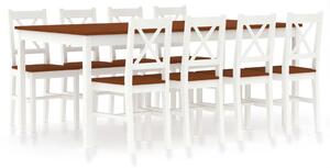 Set mobilier de bucătărie, 9 piese, alb și maro, lemn de pin