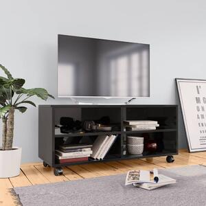 Comodă TV cu rotile, negru extralucios, 90x35x35, PAL