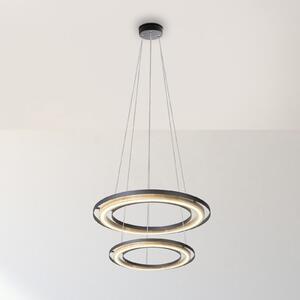 Globo Lampă suspendată LED Rilas, negru/lemn, Ø 57 cm, dimabil, reglabil, Negru, Camera de zi / sufragerie, Metal