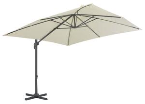 Umbrelă suspendată cu stâlp din aluminiu, nisipiu, 300x300 cm