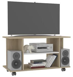 Comodă TV cu rotile, alb și stejar Sonoma, 80 x 40 x 40 cm, PAL