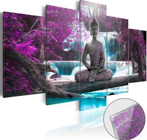 Imagine pe sticlă acrilică - Waterfall and Buddha [Glass]