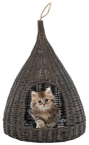 Casă de pisici cu pernă, gri, 40x60 cm, salcie naturală, teepee