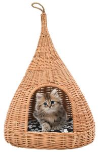 Casă pentru pisici cu pernă, 40x60 cm, salcie naturală, teepee