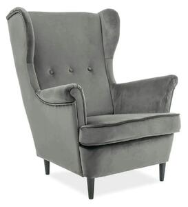 Fotoliu LORD, stofa catifelata gri - Bluvel 14/wenge, 82x92x101 cm