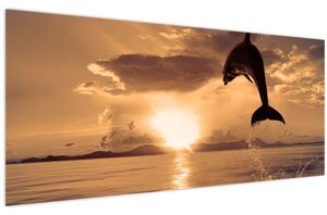 Tablou - Delfin la apus de soare (120x50 cm)