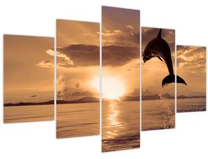 Tablou - Delfin la apus de soare (150x105 cm)