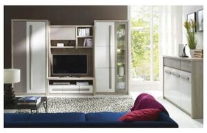 Mobila living 3 metri ROMA, stejar ferrara/alb, PAL, cu iluminare LED