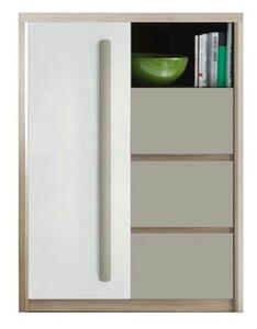 Comoda ROMA 8, stejar Ferrara/alb lucios/gri mat, PAL/PVC, 90x43x117 c