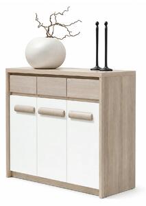 Comoda ROMA 12, stejar Ferrara/alb lucios/gri mat, PAL/PVC, 135x43x104