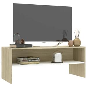 Comodă TV, alb și stejar sonoma, 100 x 40 x 40 cm, PAL