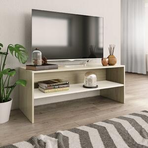 Comodă TV, alb și stejar sonoma, 100 x 40 x 40 cm, PAL