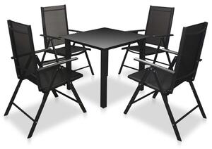Set mobilier exterior, scaune pliante, 5 piese, negru, aluminiu