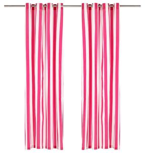 Perdele cu inele metalice, 2 buc., dungi roz, 140x175 cm textil