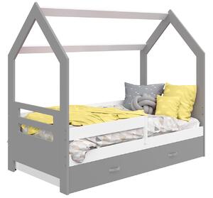Pat montessori 160x80 căsuță pentru copii Cottage gri D3B cu somieră
