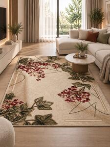 Covor Floral 1511-110, Marime 80 x 150 cm, Crem, Maro, Inaltime Fir 8 mm, Antialergic, Polipropilena, Living, Dormitor, Sufragerie, Birou 80 x 150