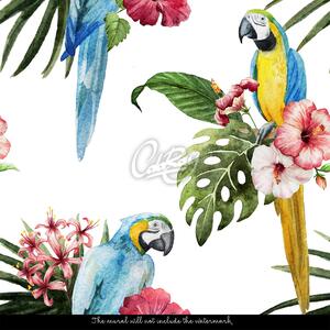 Fototapet Papagali leneși printre flori