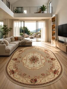 Covor Oval Lotos 507-100, Marime 60 x 110 cm, Bej, Crem, Inaltime Fir 8 mm, Antialergic, Polipropilena, Living, Dormitor, Sufragerie, Birou 60 x 110
