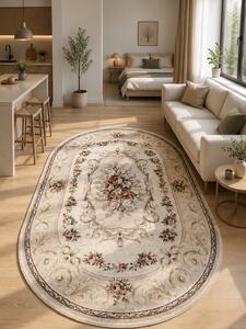 Covor Oval Lotos 535-106, Marime 60 x 110 cm, Bej, Crem, Inaltime Fir 8 mm, Antialergic, Polipropilena, Living, Dormitor, Sufragerie, Birou 60 x 110