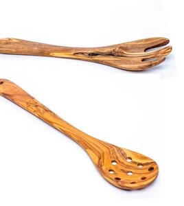 Set Genova furculita si lingura cu gauri din lemn de maslin 30 35 cm