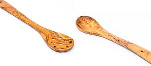 Set Milano lingura si lingura cu gauri din lemn de maslin 30 35 cm