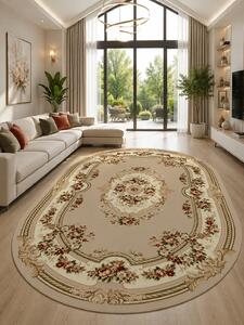 Covor Oval Lotos 575-110, Marime 60 x 110 cm, Bej, Inaltime Fir 8 mm, Antialergic, Polipropilena, Living, Dormitor, Sufragerie, Birou 60 x 110
