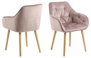 Set 2 scaune tapitate cu stofa si picioare din lemn Brooke Velvet Roz / Stejar, l58xA57xH83 cm