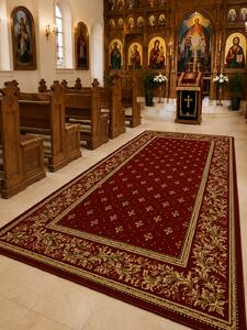 Covor Bisericesc Lotos 15066-210, Marime 100 x 200 cm, Grena, Rosu, Inaltime Fir 8 mm, Antialergic, Polipropilena, Manastire, Biserica, Altar, Naos