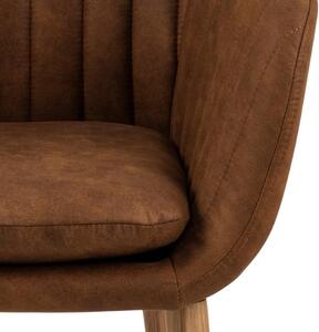 Scaun tapitat cu stofa si picioare din lemn Emilia Camel / Stejar, l57xA61xH83 cm
