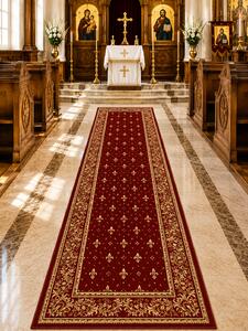 Covor Bisericesc Lotos 15033-210, Marime 80 x 150 cm, Grena, Rosu, Inaltime Fir 8 mm, Antialergic, Polipropilena, Manastire, Biserica, Altar, Naos