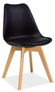 Scaun din plastic cu sezut tapitat cu piele ecologica si picioare din lemn, Kris Negru / Fag, l49xA41xH83 cm