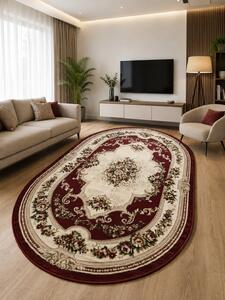 Covor Oval Lotos 574-210, Marime 60 x 110 cm, Rosu Grena, Inaltime Fir 8 mm, Grosime 9 mm, Antialergic, Polipropilena, Living, Dormitor, Sufragerie