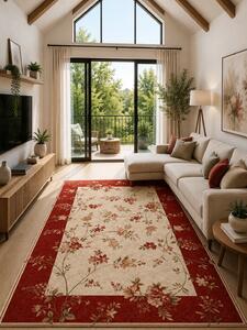 Covor Lotos 551-120, Marime 50 x 80 cm, Crem, Rosu, Inaltime Fir 8 mm, Antialergic, Polipropilena, Living, Dormitor, Sufragerie, Birou 50 x 80