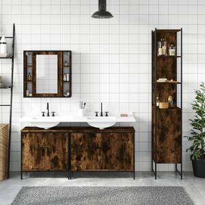 Set dulapuri de baie, 4 piese, stejar afumat, lemn prelucrat